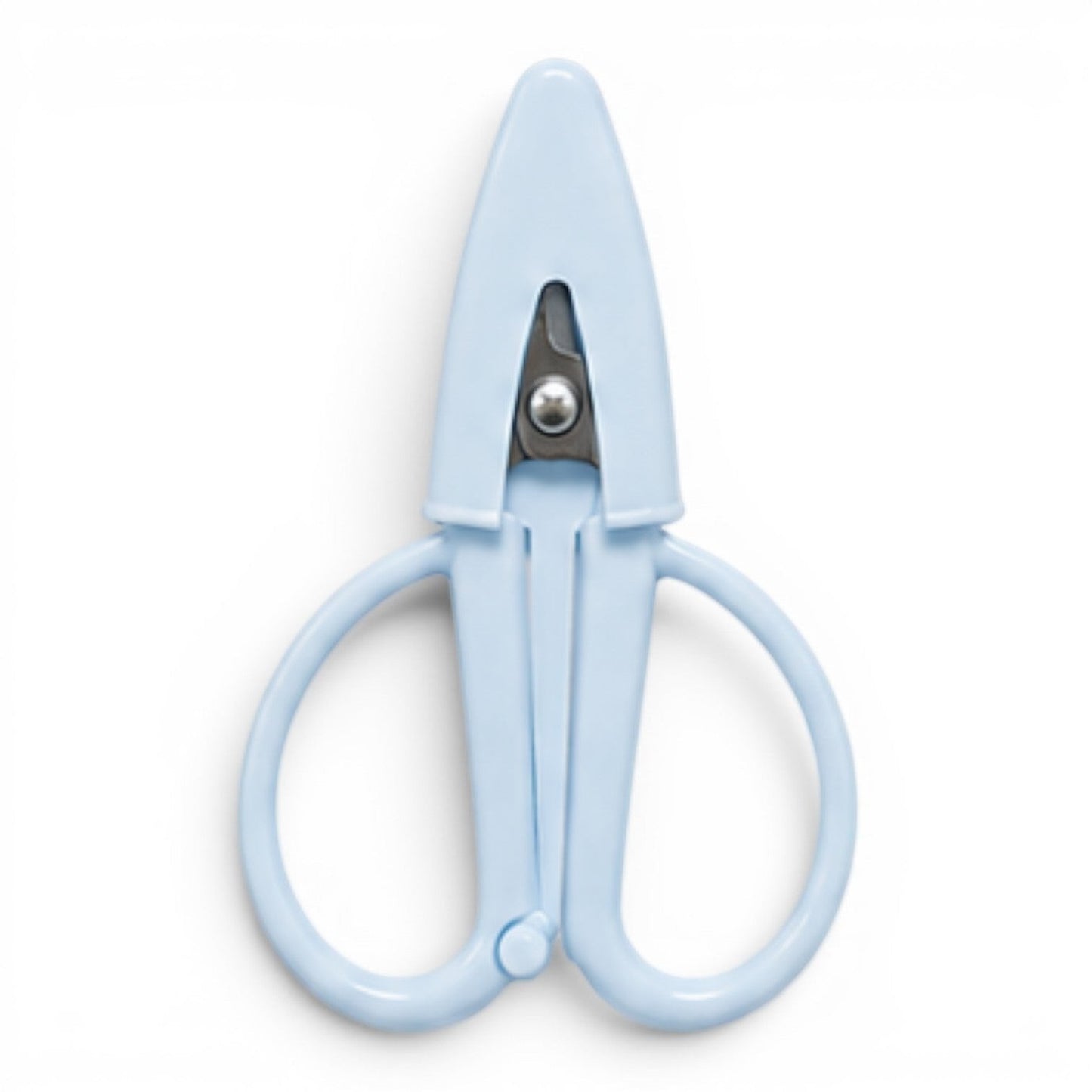 G&A Canvas Co light blue Super Snip mini thread scissors with a protective silicone sleeve and stainless steel blade
