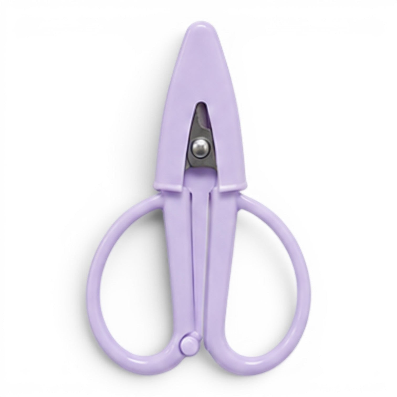 G&A Canvas Co Super Snip mini thread scissors in lilac with an integrated protective silicone sleeve.
