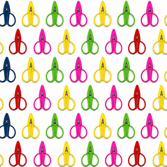 G&A Canvas Co Super Snip mini thread scissors in five bright colors with stainless steel blades and silicone sleeves.